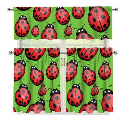 Cute Ladybug Pattern Print 3 Piece Kitchen Curtains