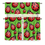 Cute Ladybug Pattern Print 3 Piece Kitchen Curtains