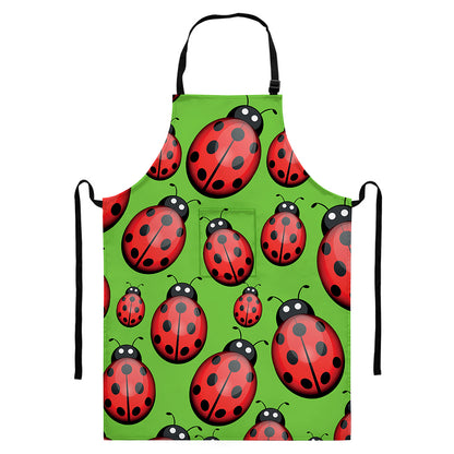 Cute Ladybug Pattern Print Bib Apron With Pocket