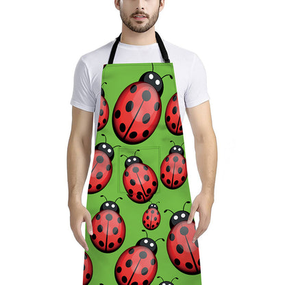 Cute Ladybug Pattern Print Bib Apron With Pocket