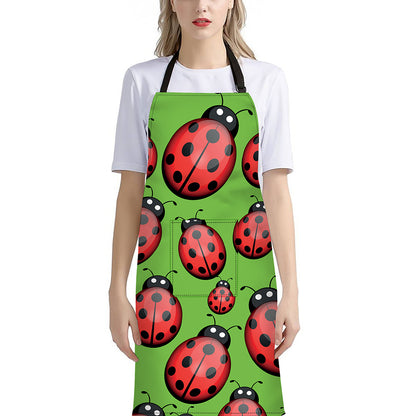 Cute Ladybug Pattern Print Bib Apron With Pocket