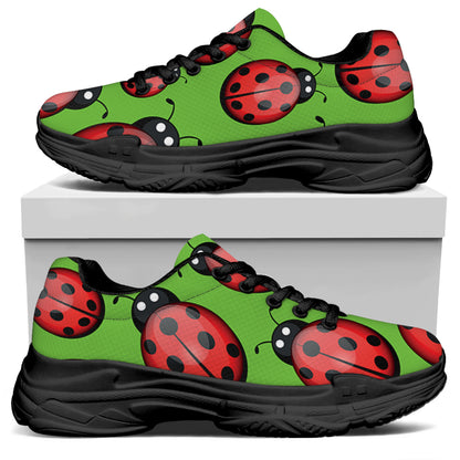 Cute Ladybug Pattern Print Black Chunky Shoes