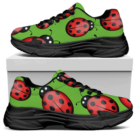 Cute Ladybug Pattern Print Black Chunky Shoes