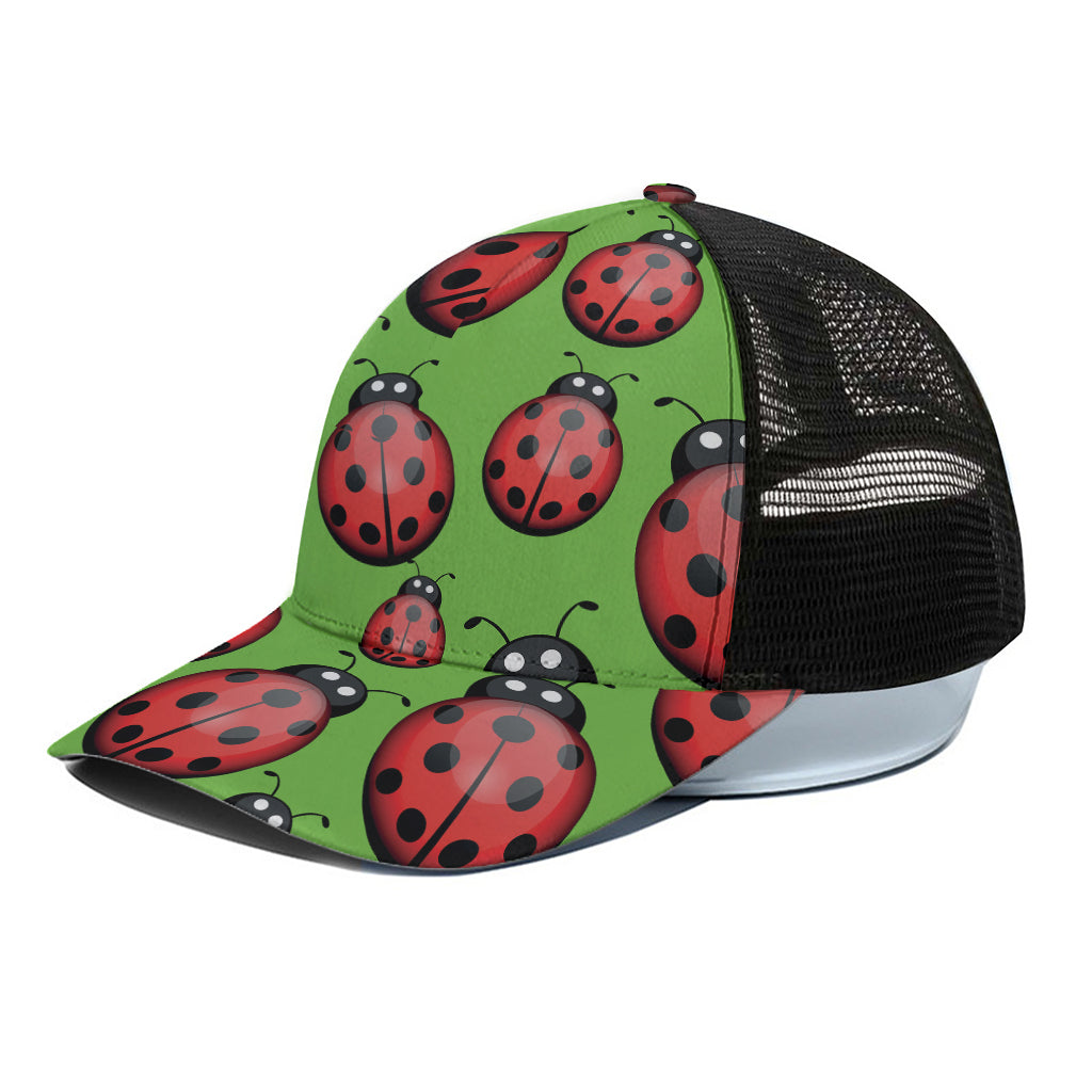 Cute Ladybug Pattern Print Black Mesh Trucker Cap