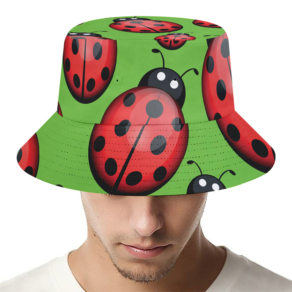 Cute Ladybug Pattern Print Bucket Hat