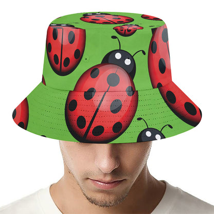 Cute Ladybug Pattern Print Bucket Hat