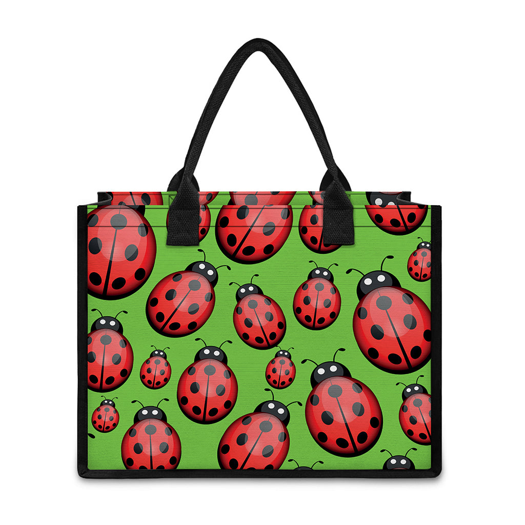 Cute Ladybug Pattern Print Canvas Tote Bag