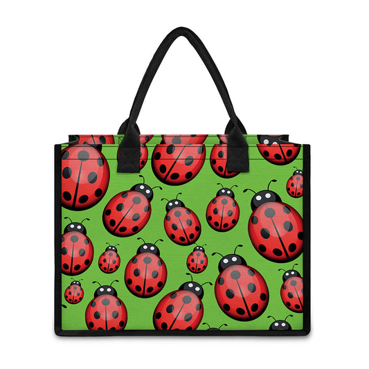Cute Ladybug Pattern Print Canvas Tote Bag