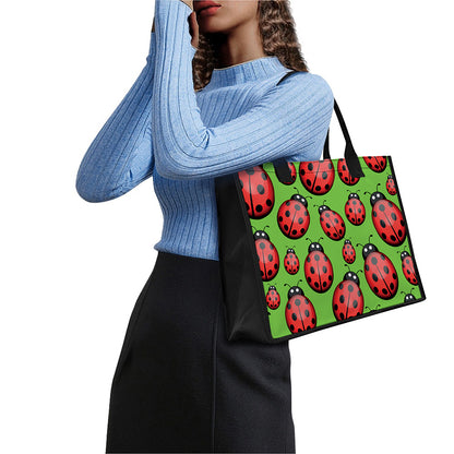 Cute Ladybug Pattern Print Canvas Tote Bag