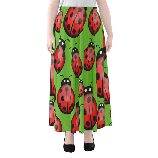 Cute Ladybug Pattern Print Chiffon Maxi Skirt