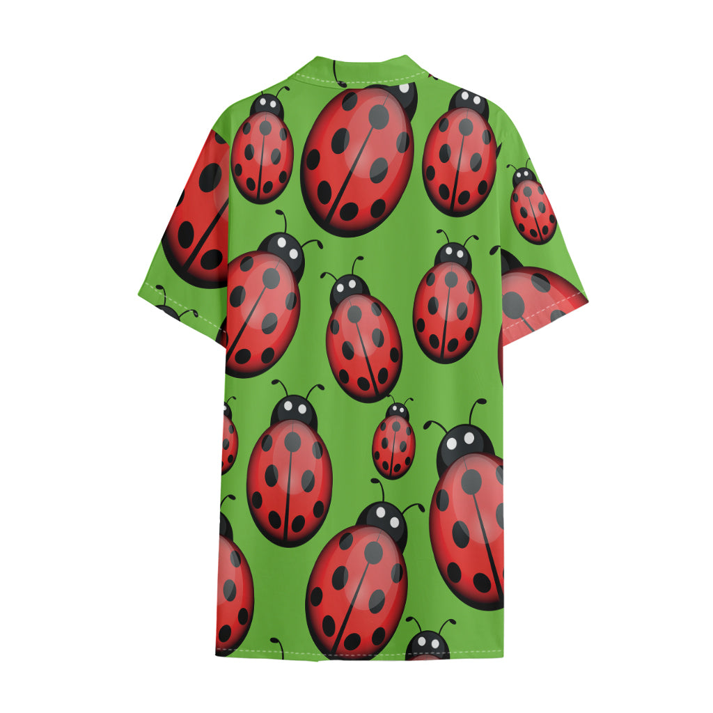 Cute Ladybug Pattern Print Cotton Hawaiian Shirt