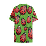 Cute Ladybug Pattern Print Cotton Hawaiian Shirt