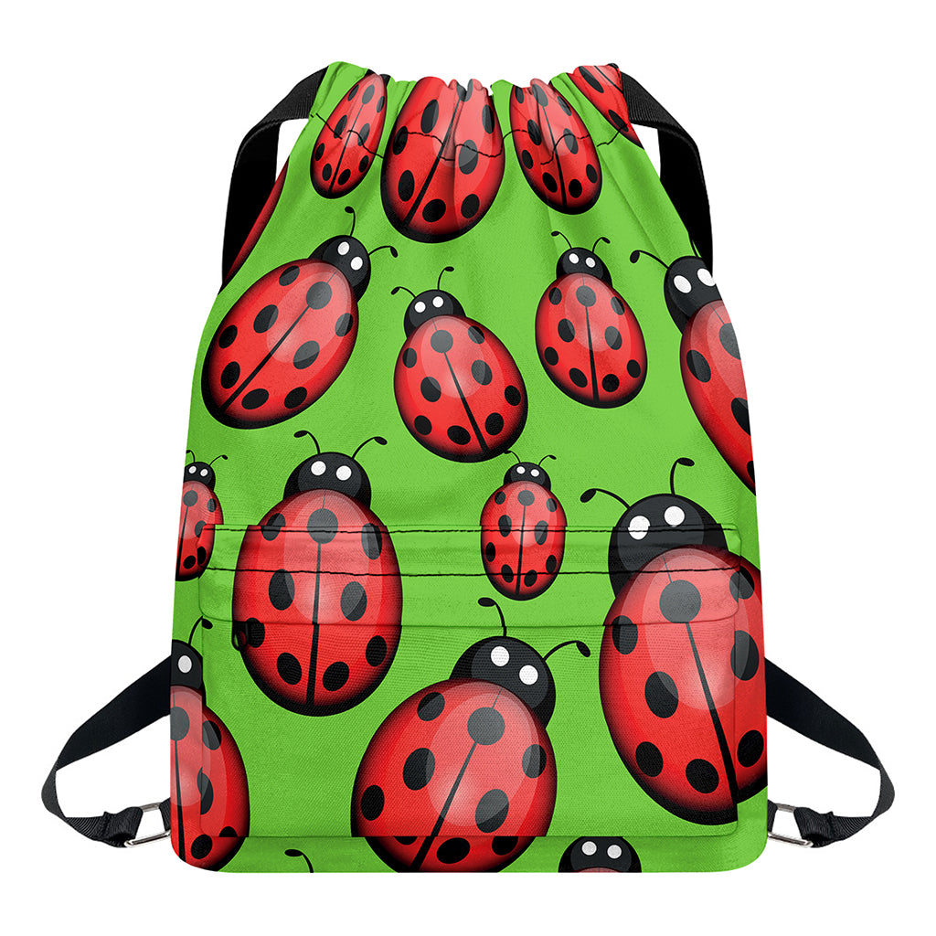 Cute Ladybug Pattern Print Drawstring Backpack