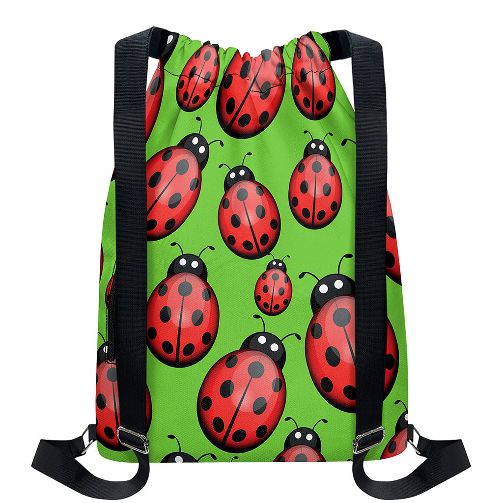 Cute Ladybug Pattern Print Drawstring Backpack
