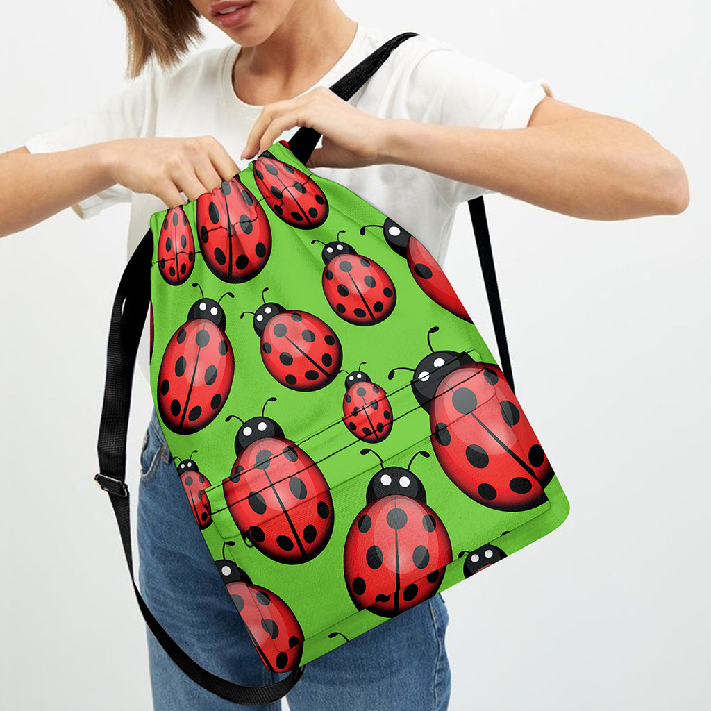 Cute Ladybug Pattern Print Drawstring Backpack