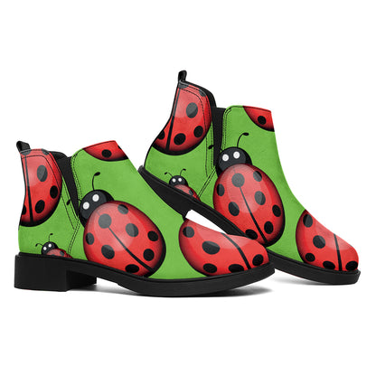 Cute Ladybug Pattern Print Flat Ankle Boots