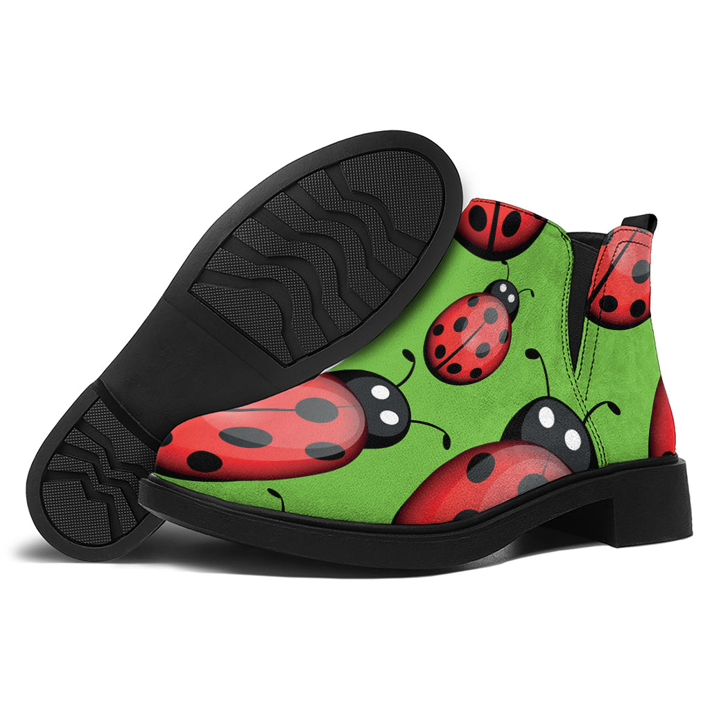 Cute Ladybug Pattern Print Flat Ankle Boots