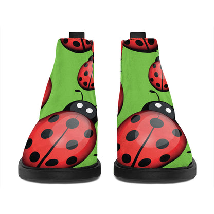 Cute Ladybug Pattern Print Flat Ankle Boots