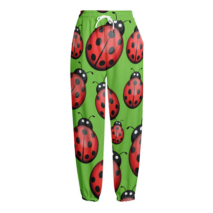 Cute Ladybug Pattern Print Fleece Lined Knit Pants