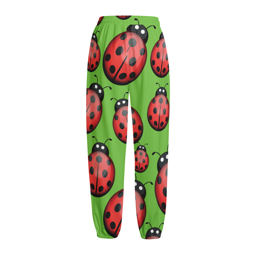 Cute Ladybug Pattern Print Fleece Lined Knit Pants
