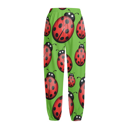 Cute Ladybug Pattern Print Fleece Lined Knit Pants