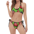 Cute Ladybug Pattern Print Halter Scoop Tie Side Bikini