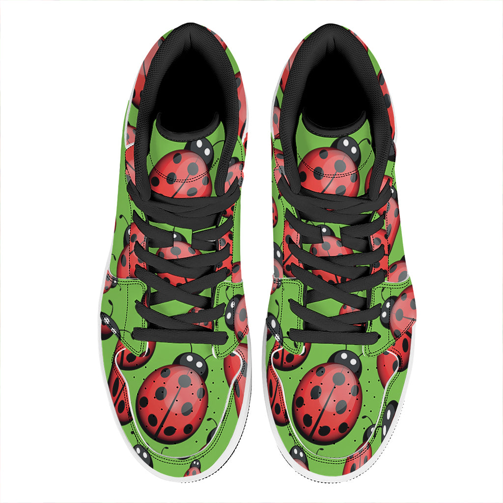 Cute Ladybug Pattern Print High Top Leather Sneakers