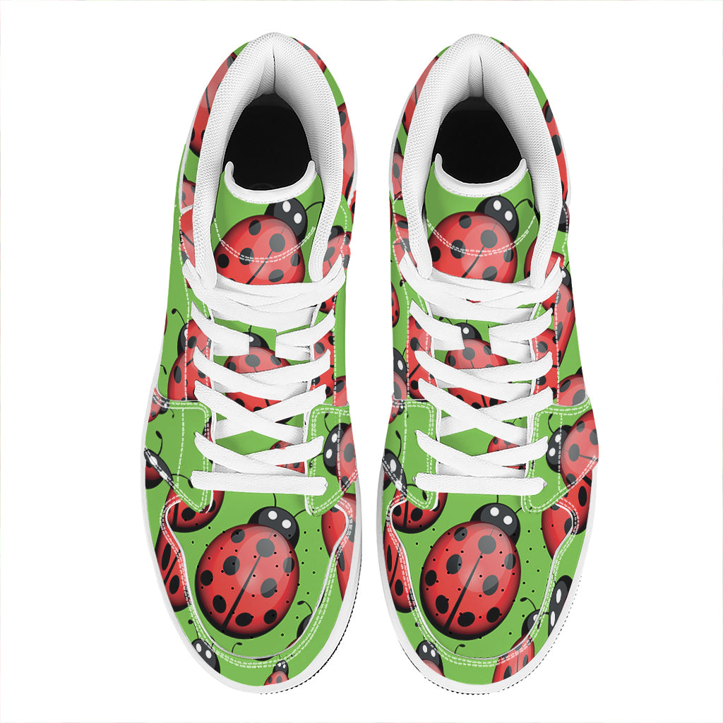 Cute Ladybug Pattern Print High Top Leather Sneakers