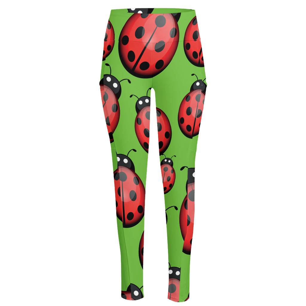 Cute Ladybug Pattern Print High-Waisted Pocket Leggings