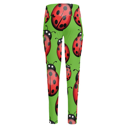 Cute Ladybug Pattern Print High-Waisted Pocket Leggings