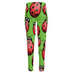 Cute Ladybug Pattern Print High-Waisted Pocket Leggings