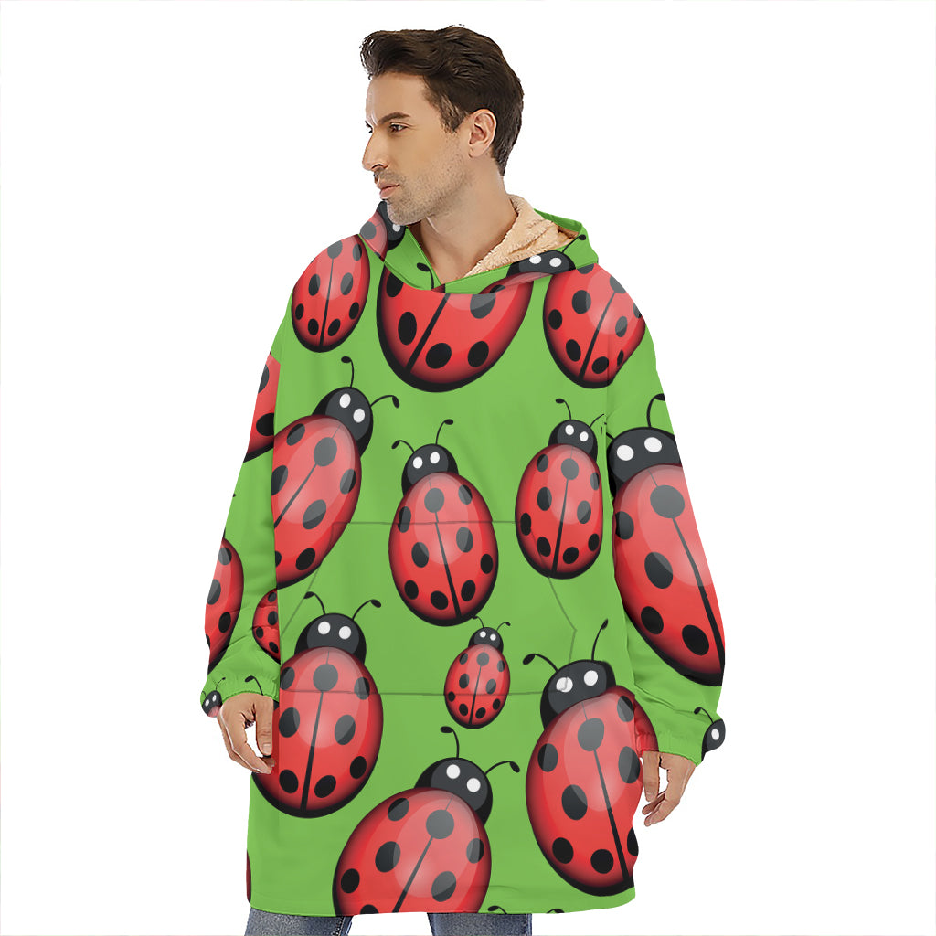 Cute Ladybug Pattern Print Hoodie Blanket