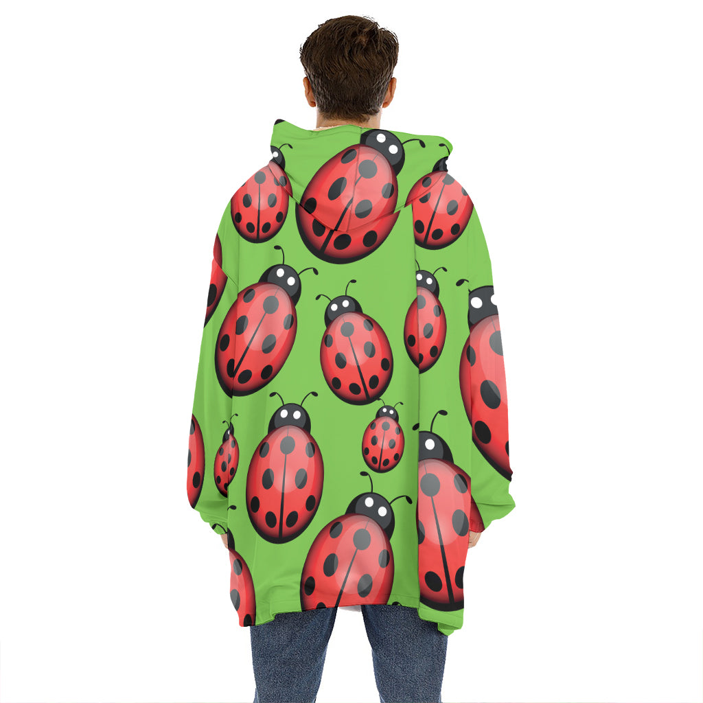 Cute Ladybug Pattern Print Hoodie Blanket