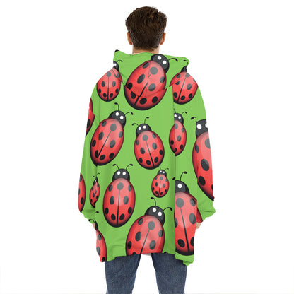 Cute Ladybug Pattern Print Hoodie Blanket