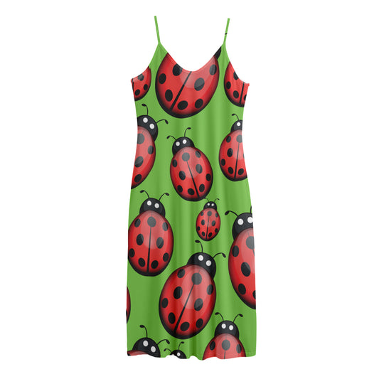 Cute Ladybug Pattern Print Jersey Midi Cami Dress