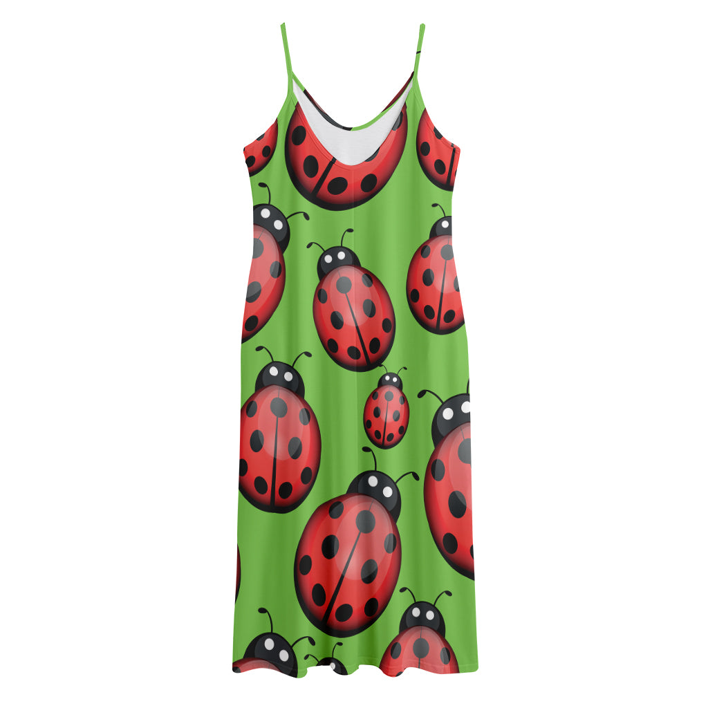 Cute Ladybug Pattern Print Jersey Midi Cami Dress