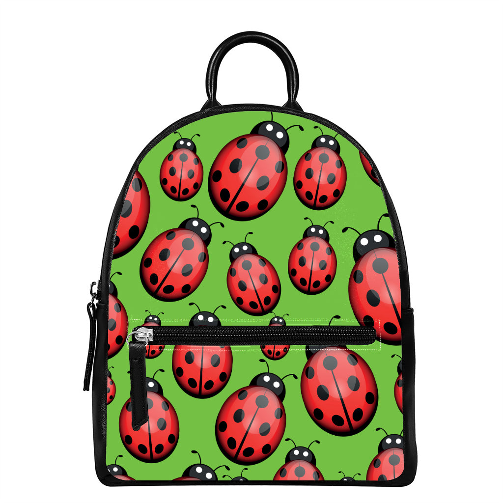 Cute Ladybug Pattern Print Leather Backpack
