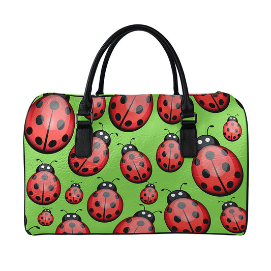 Cute Ladybug Pattern Print Leather Duffle Bag