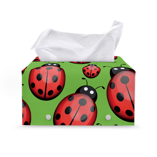 Cute Ladybug Pattern Print Leather Tissue Box Cover