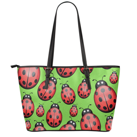 Cute Ladybug Pattern Print Leather Tote Bag