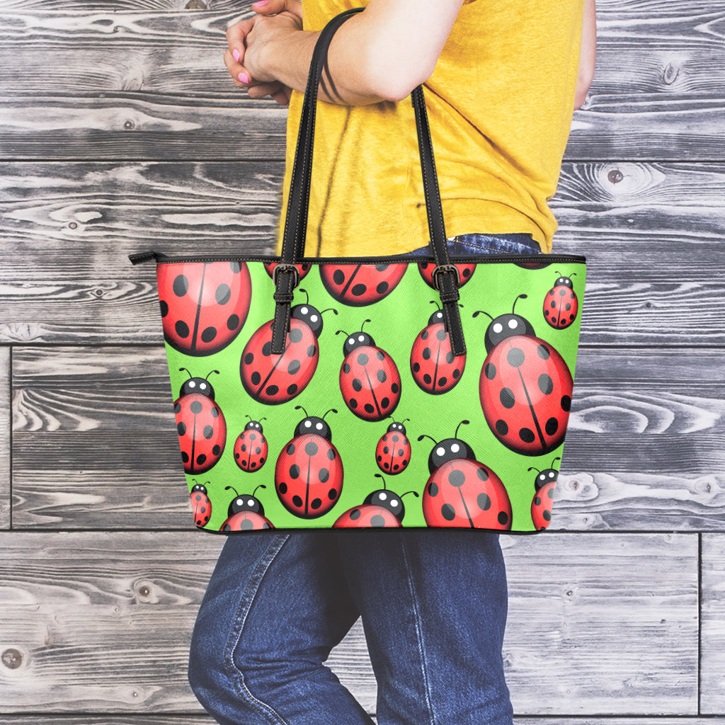 Cute Ladybug Pattern Print Leather Tote Bag