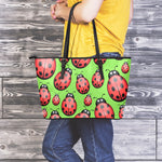 Cute Ladybug Pattern Print Leather Tote Bag