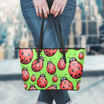 Cute Ladybug Pattern Print Leather Tote Bag
