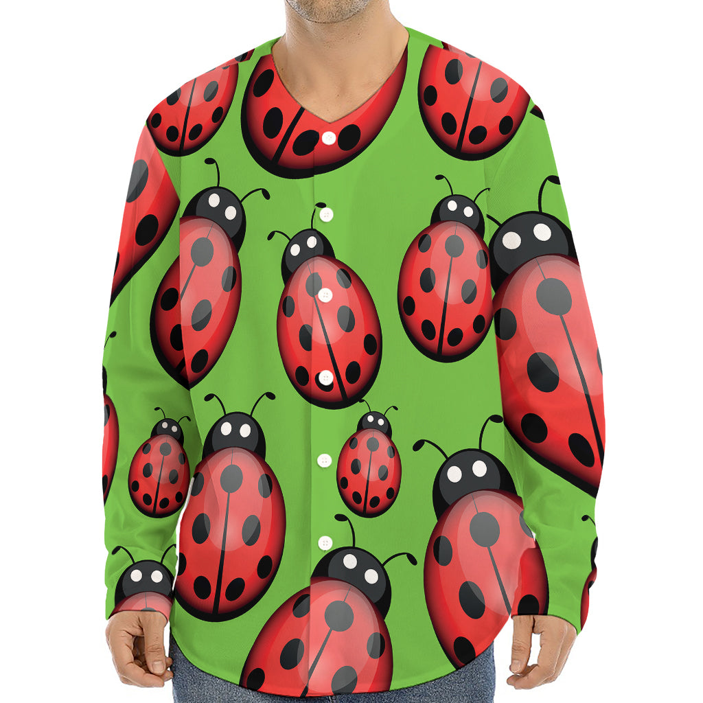 Cute Ladybug Pattern Print Long Sleeve Baseball Jersey
