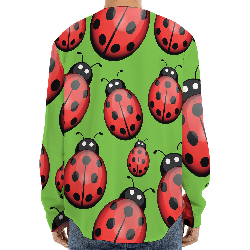 Cute Ladybug Pattern Print Long Sleeve Baseball Jersey