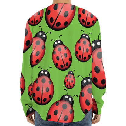 Cute Ladybug Pattern Print Long Sleeve Baseball Jersey