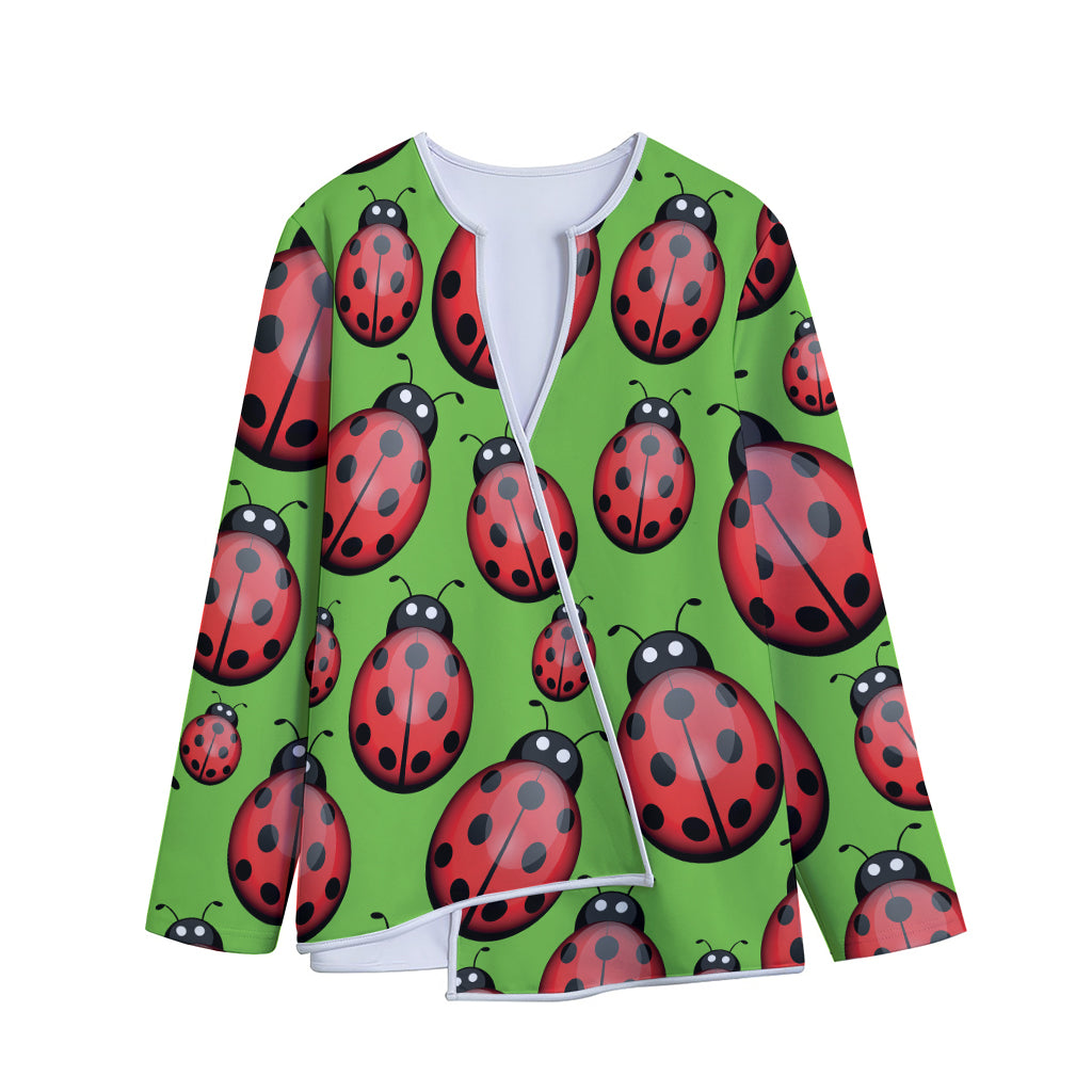 Cute Ladybug Pattern Print Long Sleeve Short Coat