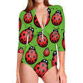 Cute Ladybug Pattern Print Long Sleeve Swimsuit