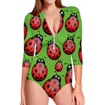 Cute Ladybug Pattern Print Long Sleeve Swimsuit