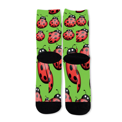 Cute Ladybug Pattern Print Long Socks